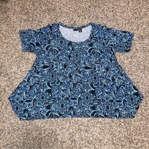 3/$15 - Willi Smith Black & Blue Paisley A-line Swing Top Tunic, Sz 2X